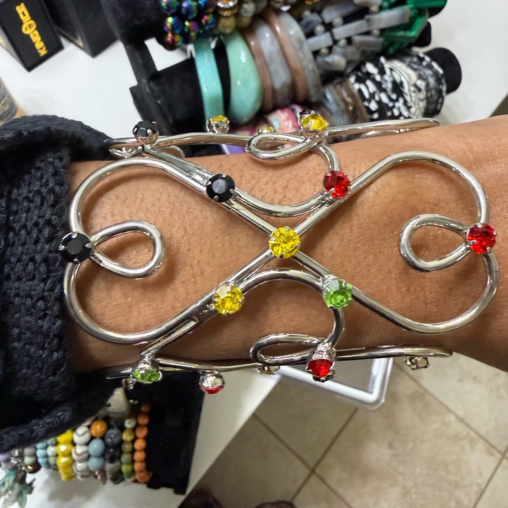 Sassy Jones Silver Cuff with Red, Yellow, Green Accents
